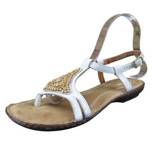 Clarks Artisan Women's White Leather Beaded Sandals 6.5 Casual Comfort